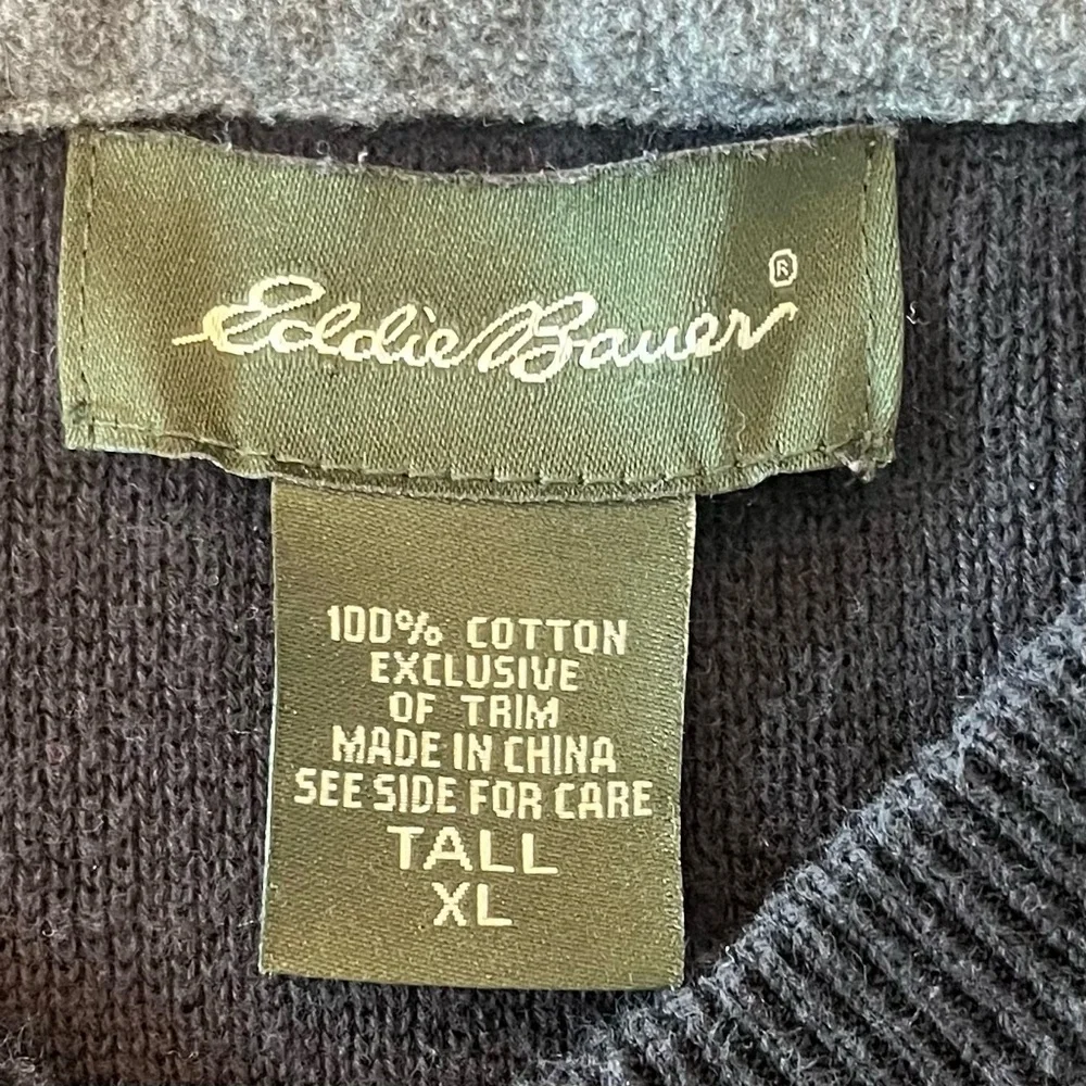 Eddie Bauer Mens Medium Dark Blue Striped Heavy Ribbed Knit Sweater Size XL